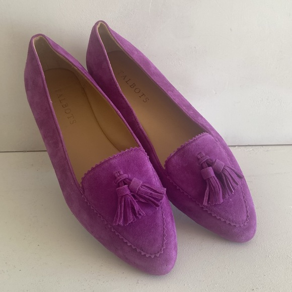 Talbots raspberry suede leather flats with tassel detail Size 5 1/2 - Picture 1 of 11